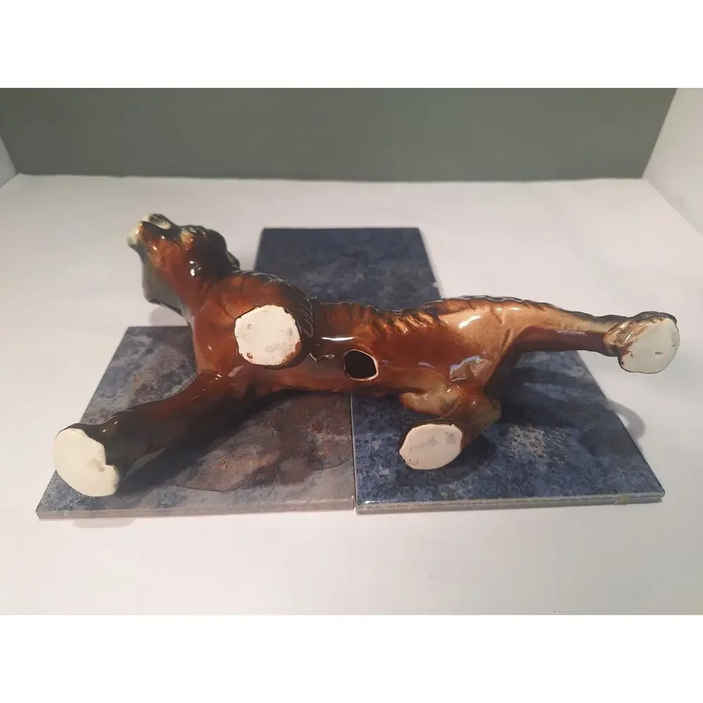 Vintage Mid Century Roaring Tiger Figurine Ceramic Black Brown Drip Glaze Japan